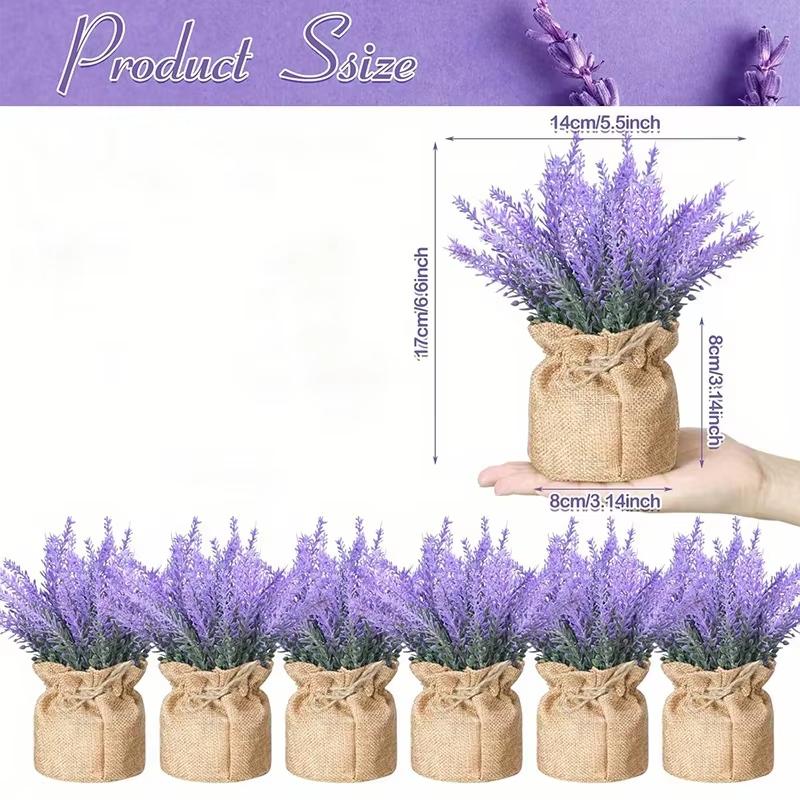 Artificial Lavender Plant Small Fake Lavender Flowers Decor in Burlap Bag Rustic Potted Plant for Kitchen Farmhouse Home Decor
