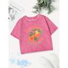 Casual Cotton Crop Tops Women Mature Oranges Printing Washed T-Shirts Street O-Neck Regular Fit Streetwear Clothes