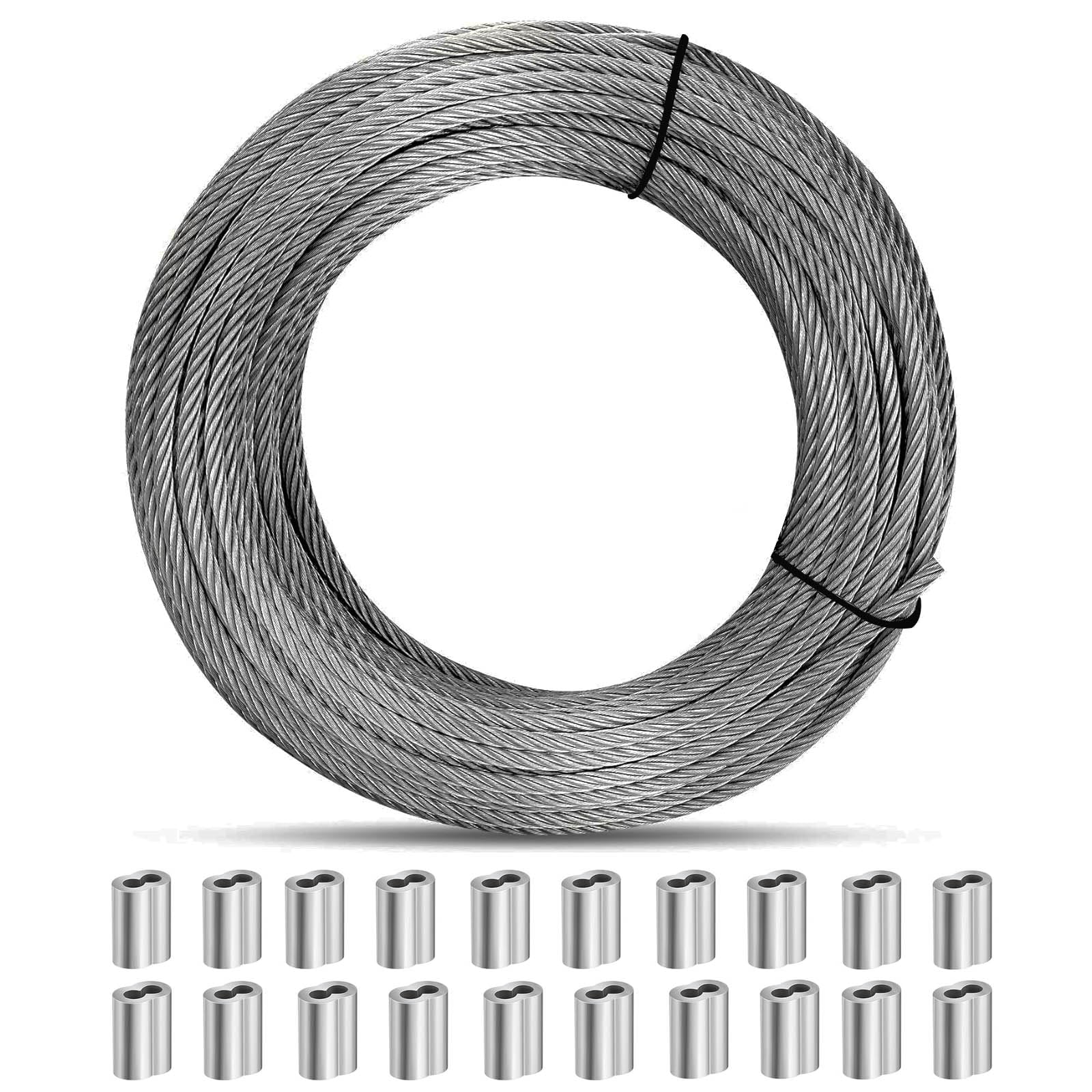 

ibubu Stainless Steel Clothesline 20m 7x7 1100kg Breaking Earthquake Typhoon 20 Aluminum Sleeves Included Wire, Rope, 4.0mm Diameter, Length,