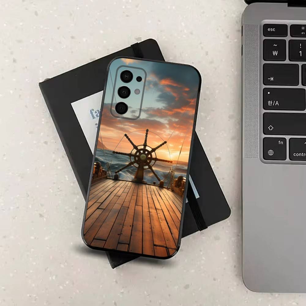 Ocean Anchor Sailing For Samsung Galaxy A53,31,52,72,41,22,73,32,71,Note,J7,8,9,5G Soft Black Silicone Phone Case