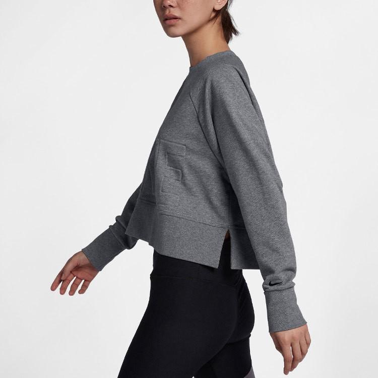 Nike Solid Color Large Letter Logo Embossed Cropped Long-Sleeve Sweatshirt Women