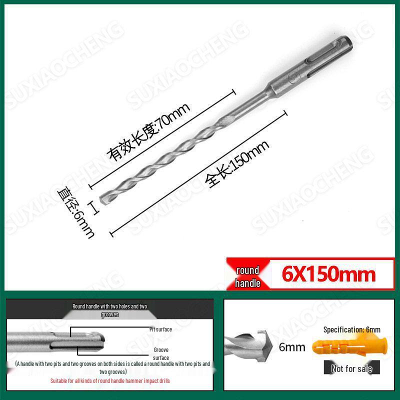 Extended Rotary Hammer Drill Bit Set for Concrete, Stone, and Brick Walls - Alloy, Square & Round Shanks