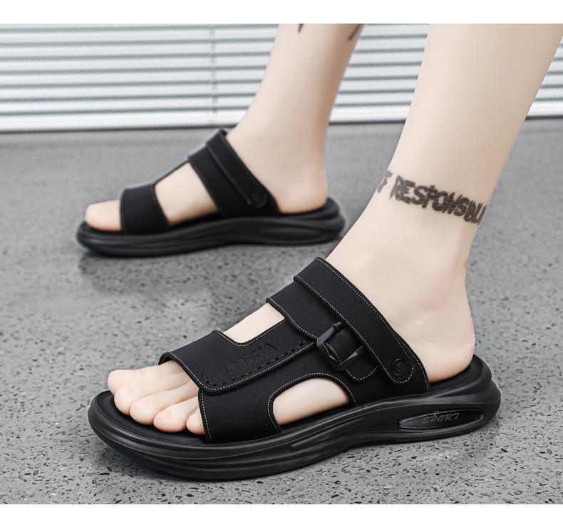 2025 New Fashion Men's Leather Slippers Durable Father Shoes Summer Outer Wear Beach Slippers Two-In-One Wet Shoes EVA Outsole