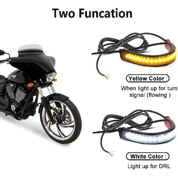 2PC Flexible Switchback Dual-Color White & Amber Motorcycle LED Fork Turn Signal Blinkers DRL Daytime Running Light Waterproof Adjustable Stips Bars