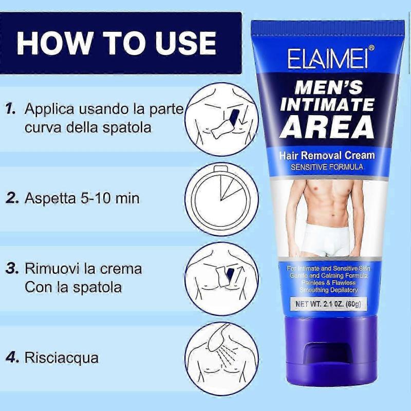 Haarentfernungscreme für Intimbereich, 60g Haarentfernungscreme für Körper und Beine, Sanfte Haarentfernung für Männer, Inklusive empfindlicher Haut