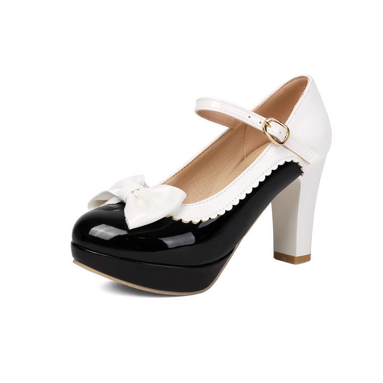 Spring 2026 Lolita Mary Jane Bow High Heels, Thick Heel, Plus Sizes 40-48 for Women