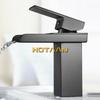 Black Plated Brass Waterfall Bathroom Basin Faucet Square Vanity Sink Mixer Hot & Cold Lavotory Tap Single Handle YT-5018-H