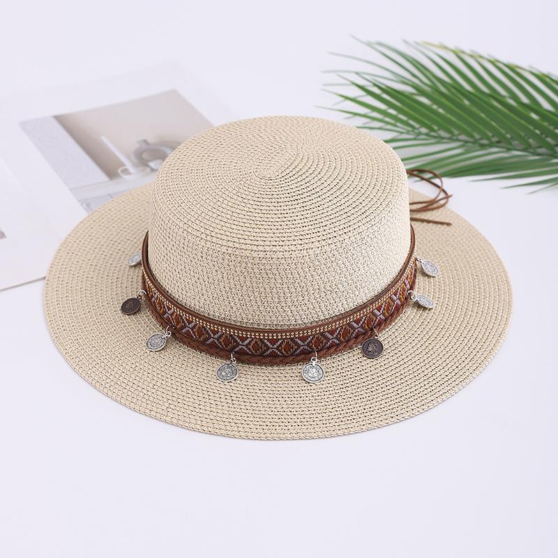 Summer straw hat seaside beach flat hat travel shading sun protection hat women summer sun hat beach leisure travel