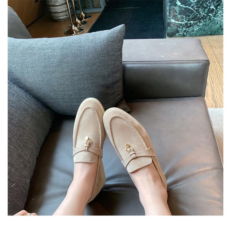 Cowhide version, genuine leather thick-soled heightened women's one-pedal lazy small leather shoes, lock tassel single shoes