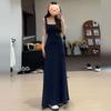 #Ice silk threaded, French temperament vest skirt slim-fitting summer waist thin square neck sleeveless