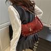 Fashion Solid Color Underarm Handbag Rivet Hook Small Square Bag
