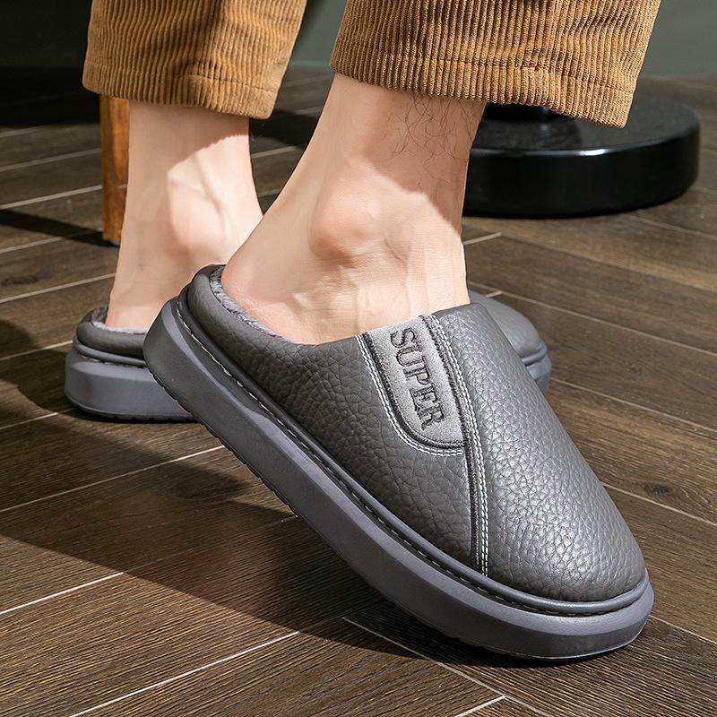 Winter Baumwollpantoffeln Herren Übergröße Haushalt Innen Nichtrutschend Warm Baumwollschuhe mit Samt Dicke Sohle