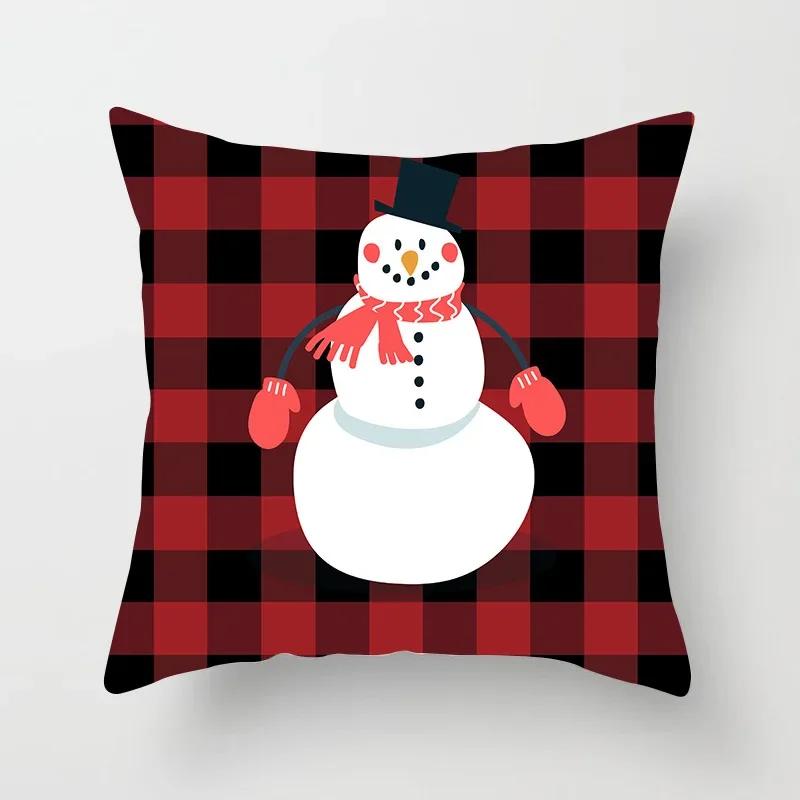 Christmas Decoration Black and Red Checkered Printed Cushion Cover for Home Living Room Sofa  Pillowcase 45 * 45cm