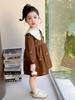 Spring Lace Collar Dress for Girls - Bow Embroidered Princess Skirt