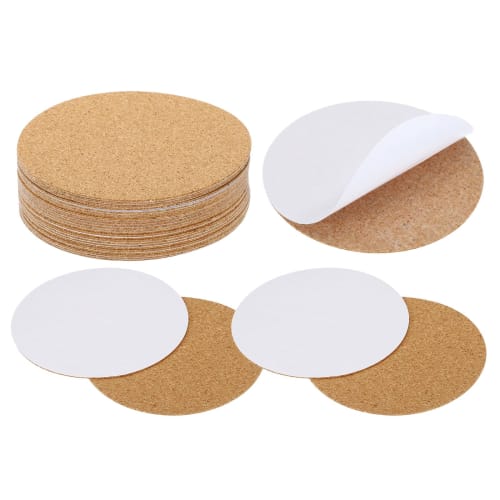 

PATIKIL 100x1mm Self-Adhesive Cork Coasters, 25-Piece Set, Round Cork Cushions, Cork Backing Sheets, Reusable Cork Tiles, Cork Boards for Drinks, DIY