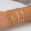 Fashion Metal Love Pendant Beaded Bracelet Set, Sweet And Cool Round Bead Chain Stacked Bracelet Woman