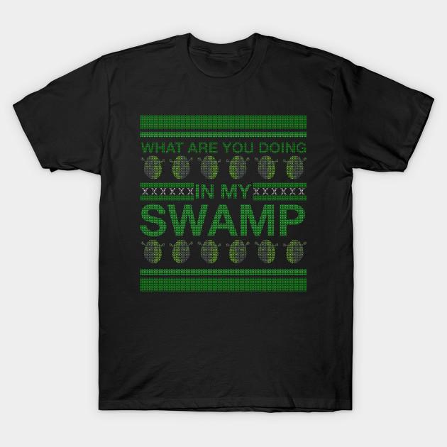 

Men Black Print T-shirt What Are You Doing In My Swamp Christmas No-Cut Transfer Paper Print Cotton Tshirt 3XL чорний