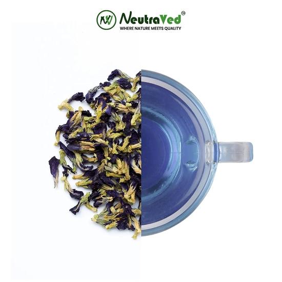 NeutraVed Schmetterlingsblütenblume - 40 Teebeutel | Schmetterlingsblütenblumentee | Blaue Erbse | Blauer Kräutertee | Wiederverwendbarer Zippbeutel - 40 Stück Packung mit 1