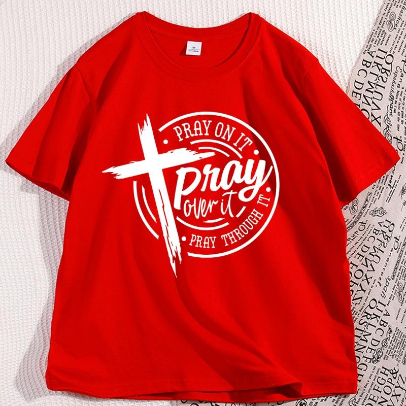 Pray on It Pray Over It Pray Through It Tshirt Men Women Casual Cotton Prayer Christian Cross T Shirt Bible Verse Tee Shirt S