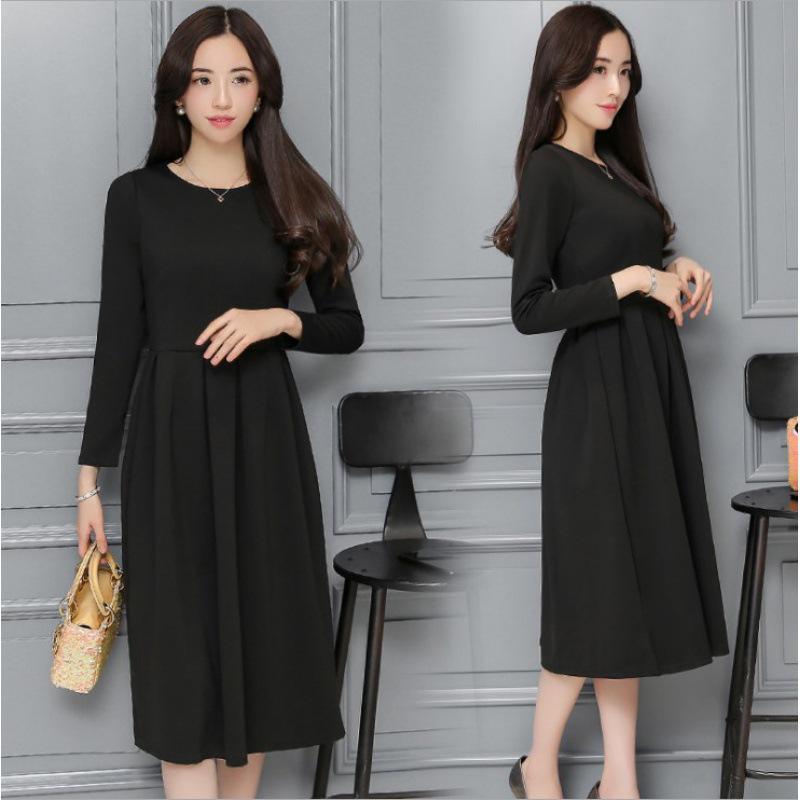 

2022 French Retro Hepburn Black Long-Sleeve Slimming High-Waisted Dress Medium