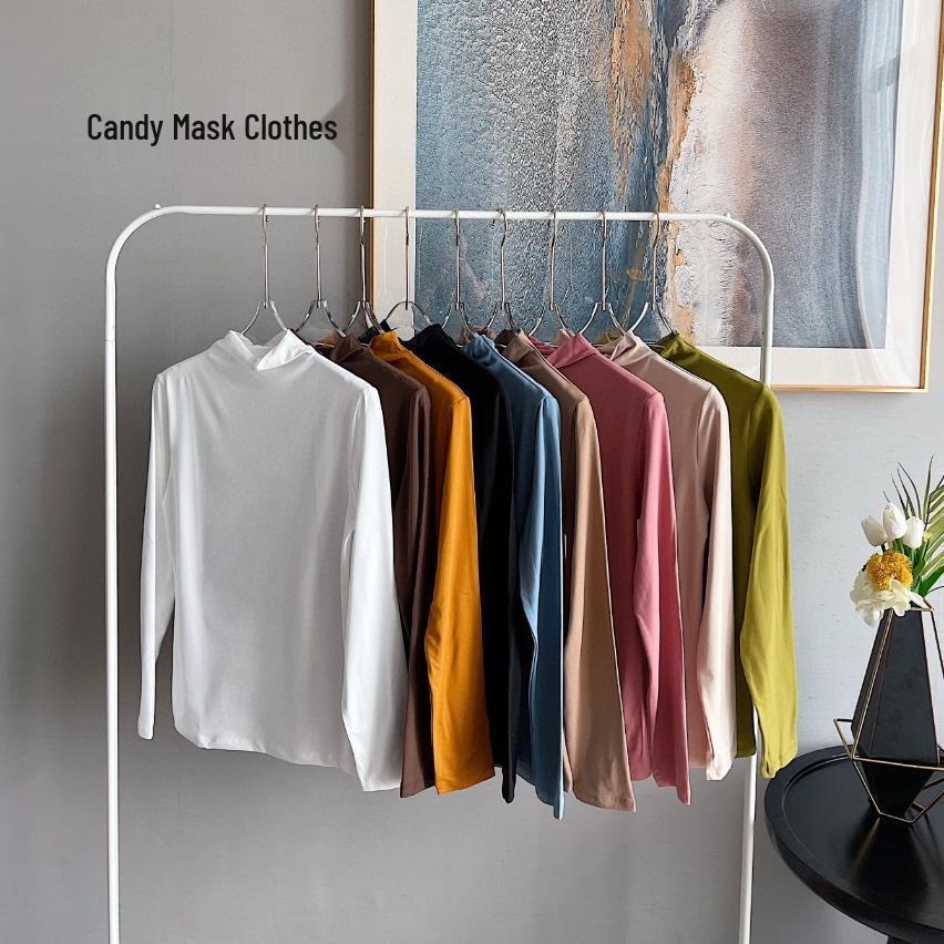 Früher Herbst Nude-Feel Langarm-Top: Hautfreundlich, Stehkragen, Neunfarben-Mode, Japanisch-Koreanischer Trend, Milchseide für Damen