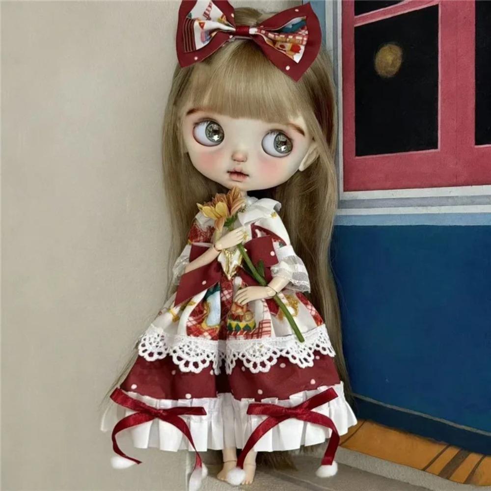 For Blythe Doll Winter Flower Coat Outfit Clothing Princess Dress Skirt Lace Maid Fastfood M Clothes OB24 OB22 1/6 Accessories