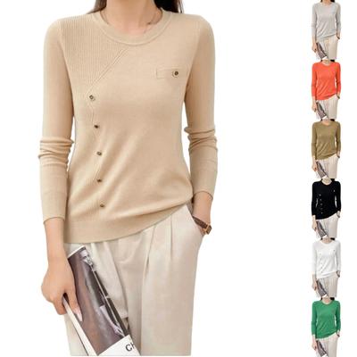 Camisa de Malha Básica Feminina, Gentil e Estilosa, Slim e Versátil