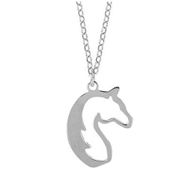 [Q9366] - Ručně vyrobený stříbrný náhrdelník 'Kůň' stříbrný (rhodiovaný) - 23x20 mm