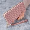 Pink Faux Leather Long Zipper Wallet for Women with Wrist Strap, Casual Style, Large Capacity, Multi-Card Slots, ID Card Holder