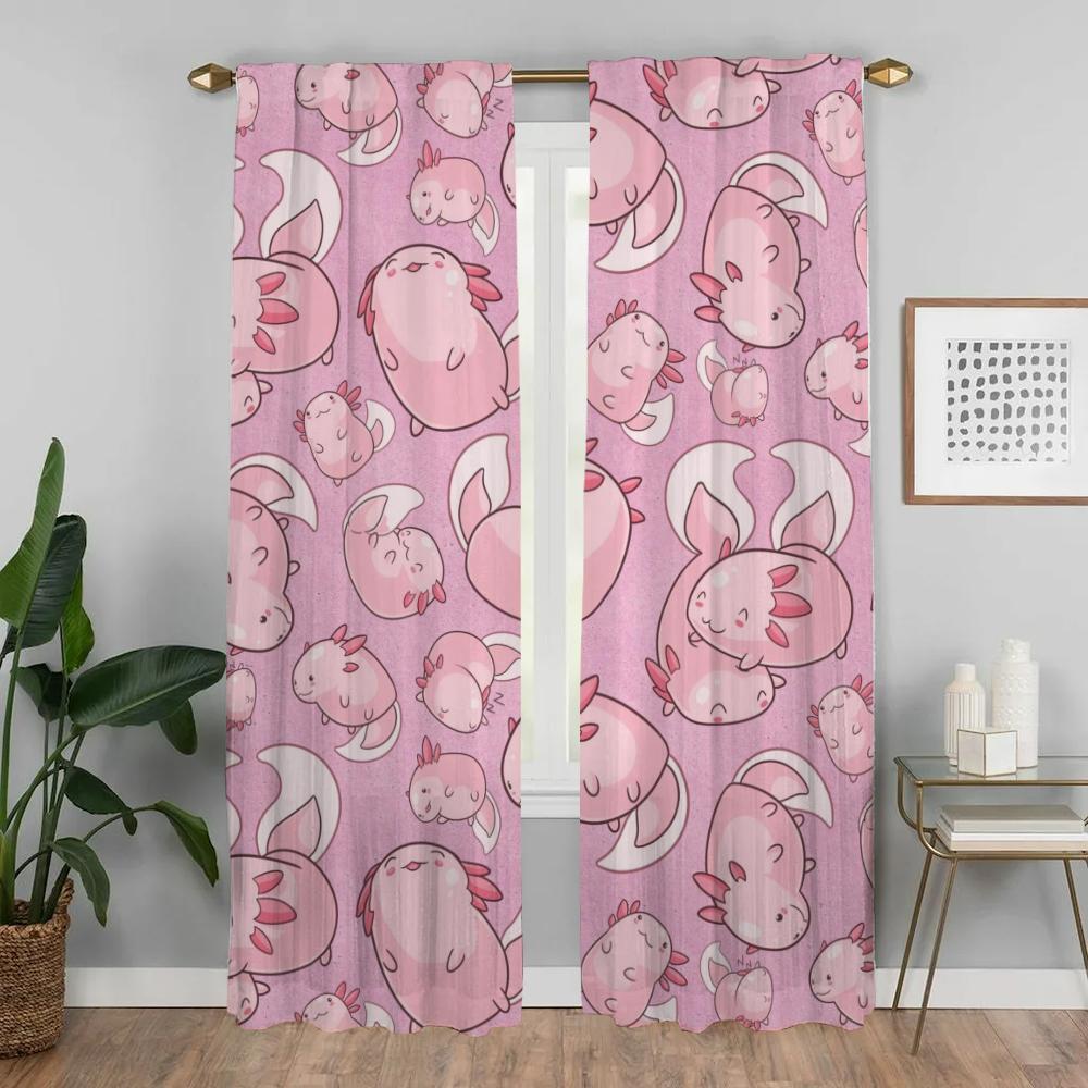 Room Darkening Cute Axolotl Living Curtains Curtain Partition Home Interior Camera Shades Kitchen Set Of 2 Modern Made Polyester Washable Sitting