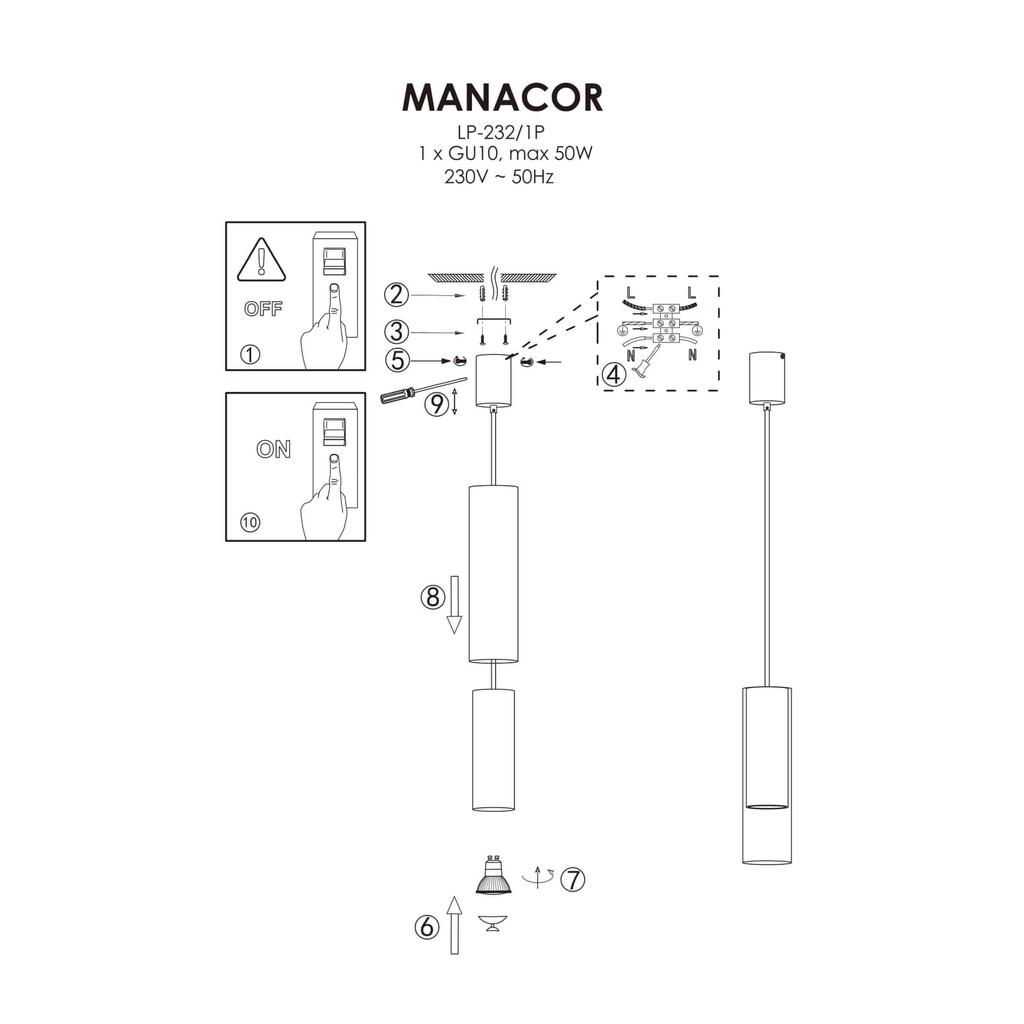 Lampa Wisząca Manacor 1 Gu10 Czarny  Light Prestige Lp-232/1P Bk