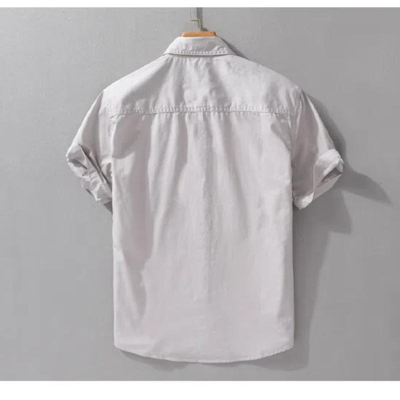 Sommarskjortor för män Japansk stil Cargo-skjorta med kort ärm Dubbla fickor Arbetstoppar för män Ren bomull Casual-skjortor