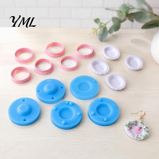 Clay Crafting Tools for Beginners 12Pcs Mini Plate Molds, Earring Molds with Positioning Base, Multi?Shape Tray Mold Jewelry Cutters DIY Polymer