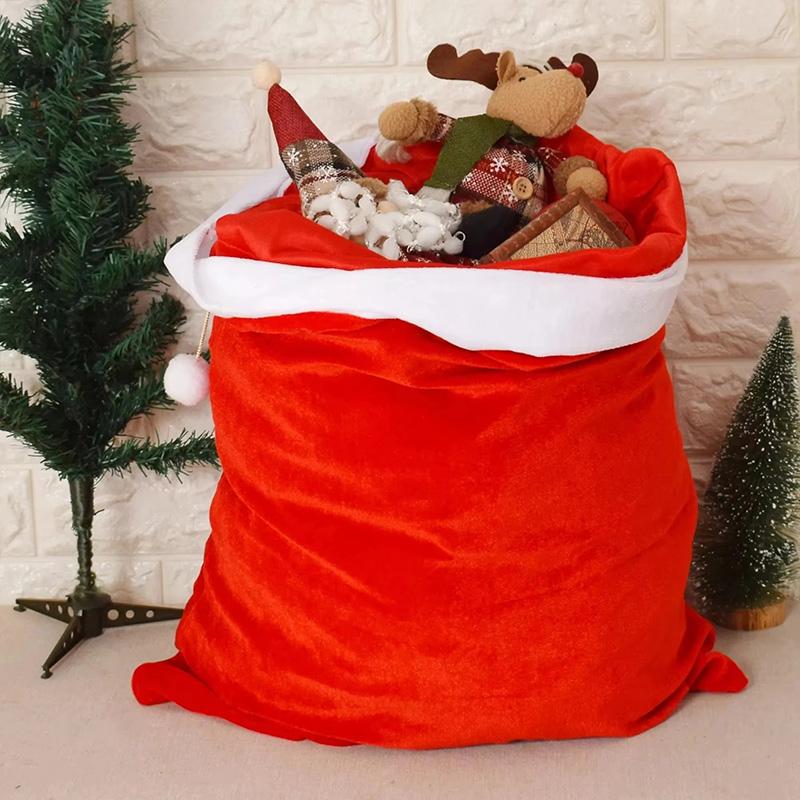 1PC with Drawstring Cord for Xmas Present Toys Sack Bags 70x50cm Velvet Large Santa's Present Santa Claus Bags Christmas