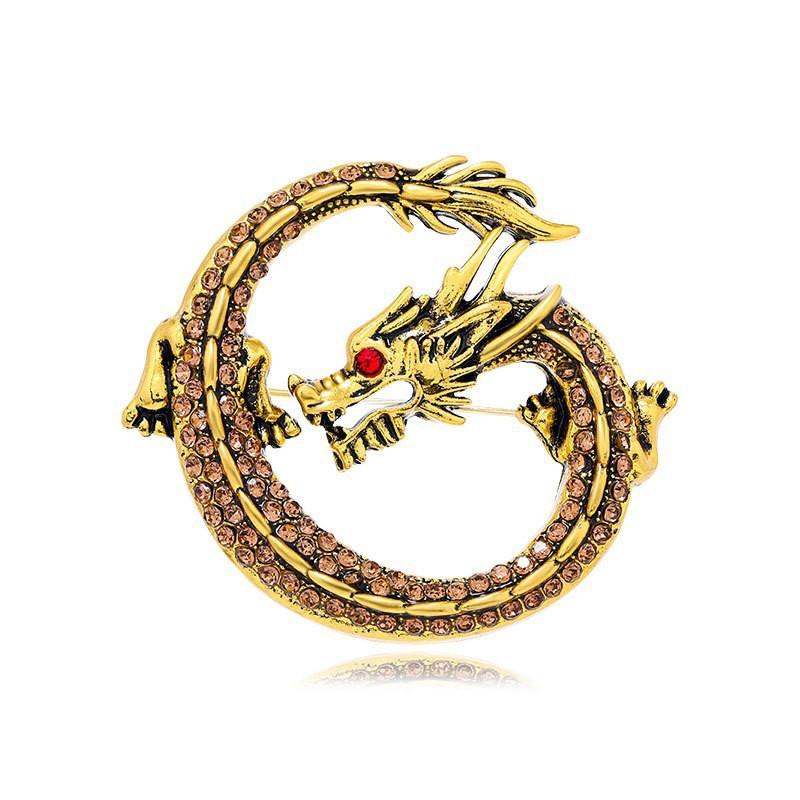 Retro Oil Drip Cartoon Dragon Shape Brooch Zodiac Personality Suit Coat Accessories Pin Jewelry
