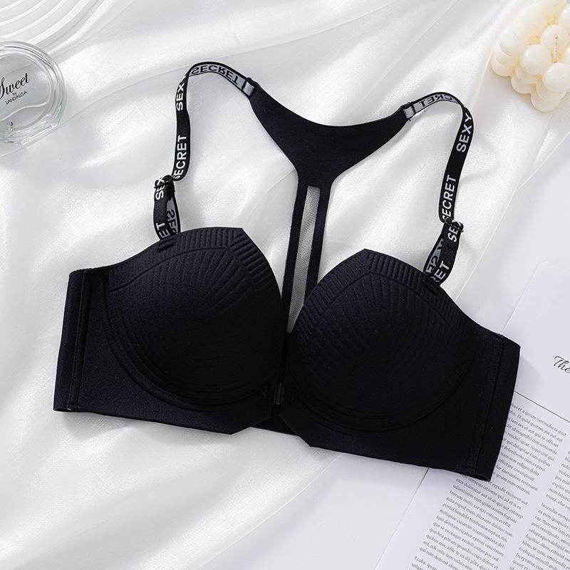 

Soft-supported Letter Shoulder Strap Underwear Women s Front-buttoned Bra Beautiful Back Gathering Bra 32/70A
