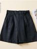 Plus Size Retro Solid Color Cotton Wide Leg Capris - Casual Linen Shorts for Women