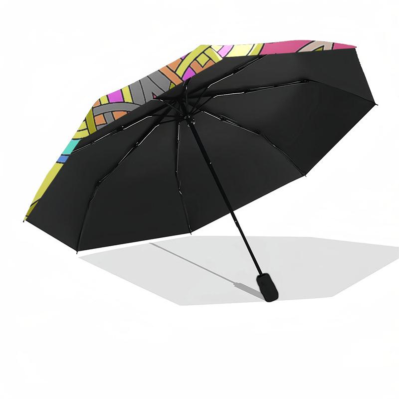 1pc Colorful Mandala Pattern Automatic Folding Umbrella - Portable 3-Fold Design, 8-Rib Iron Frame Outdoor Umbrella, Ideal Gift for Fans, Travelers, D