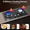 BYMAOCAR 2 Burners Gas Cooktop, With Flameout Protection, 29" Tempered Glass Embedded Gas Hob for Apartment, Outdoor, and RV