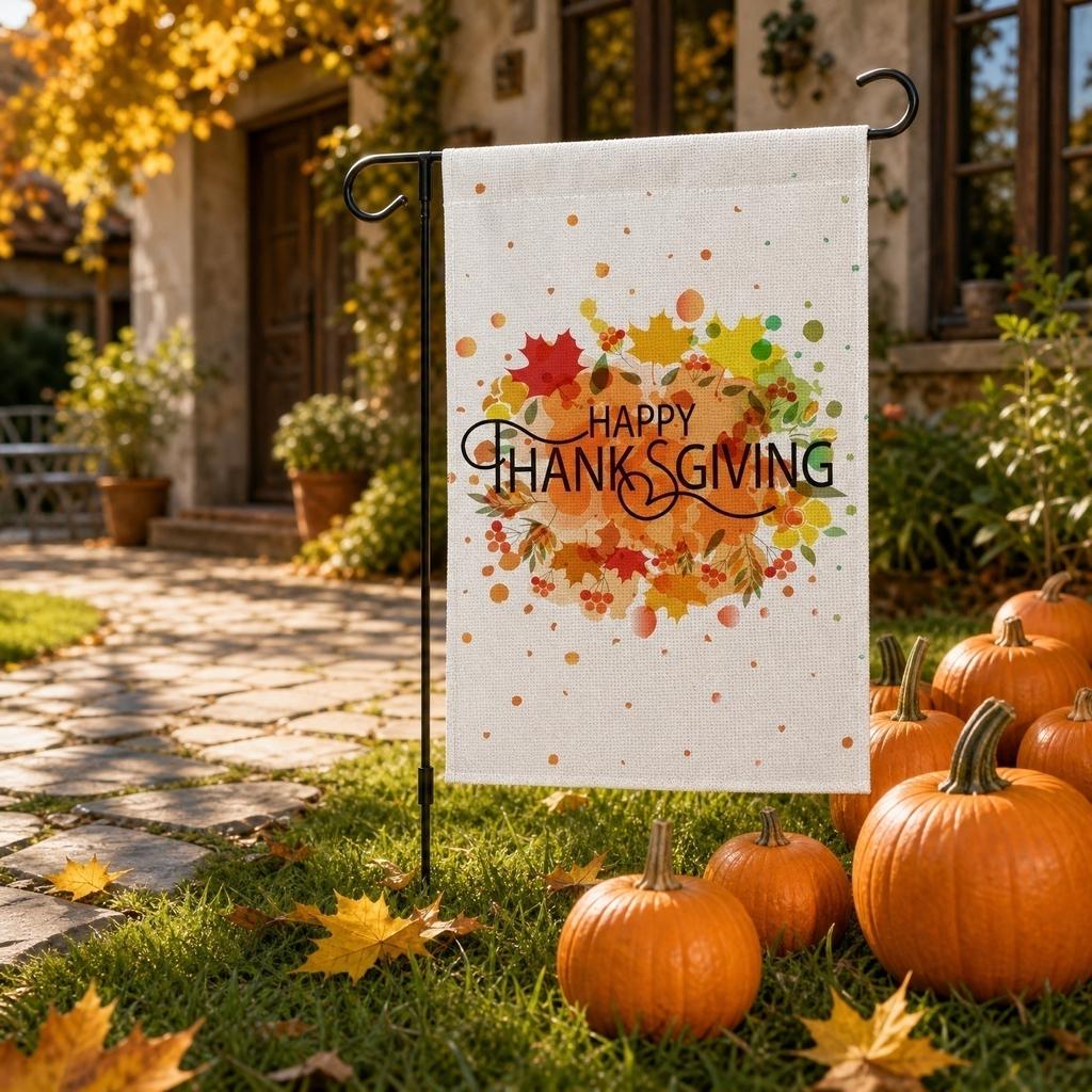 Autumn Garden Decorative Flag 45x30cm Fall Harvest Outdoor Yard Banner with Pumpkin and Leaf Wreath Design for Thanksgiving Seasonal Display
