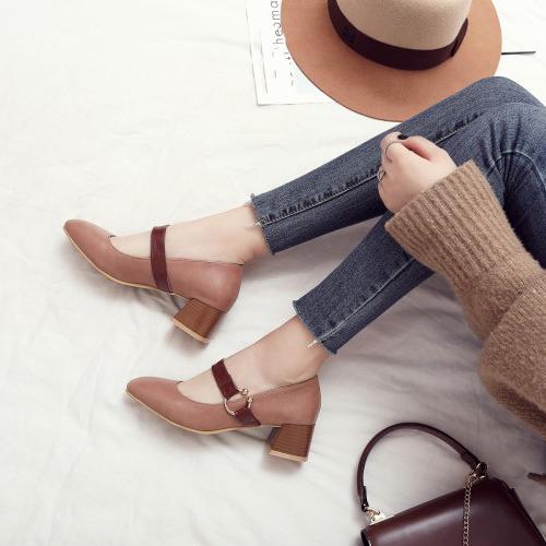 Women's High-heeled Single Shoes Spring and Summer New Thick Heel Large Size Light Mouth Low-top Shoes Simple Four-season Shoes