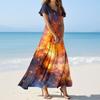 Women's Summer Casual Fashion -Print V-Neck Short-Sleeve Patchwork Dress