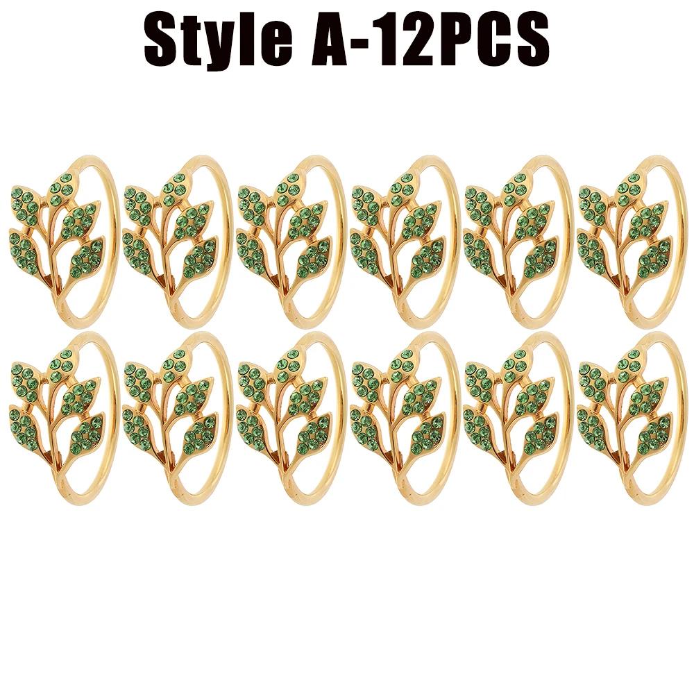 6-48PC High-End Metal Napkin Rings Diamond Pattern Leaf Motif Decorative Clips for Wedding Banquet Hotel Table Settings