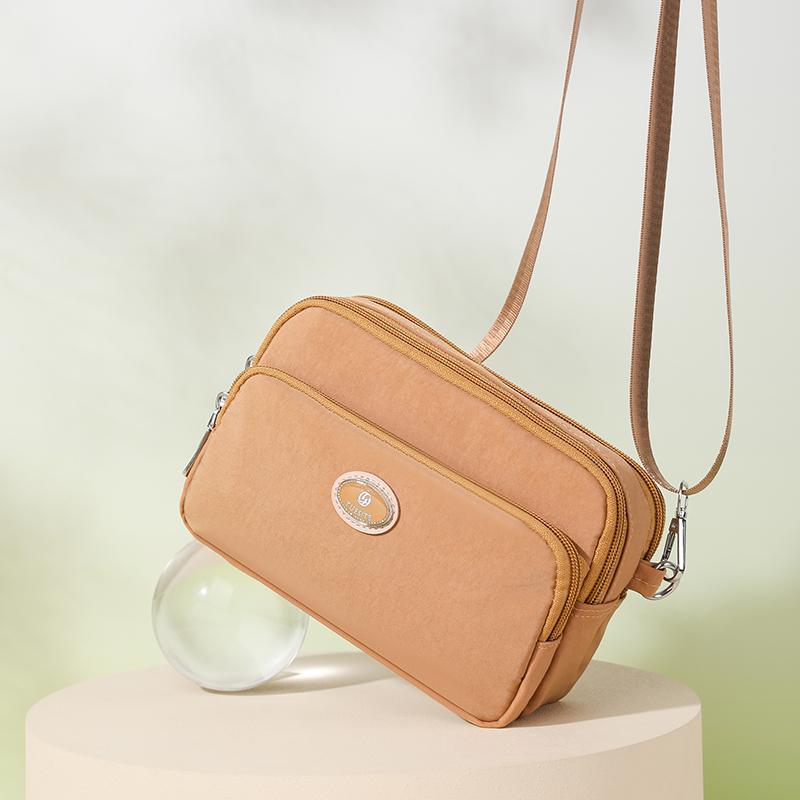 Borsa piccola da donna, borsa a tracolla, in nylon, quadrata, multitasche, tinta unita