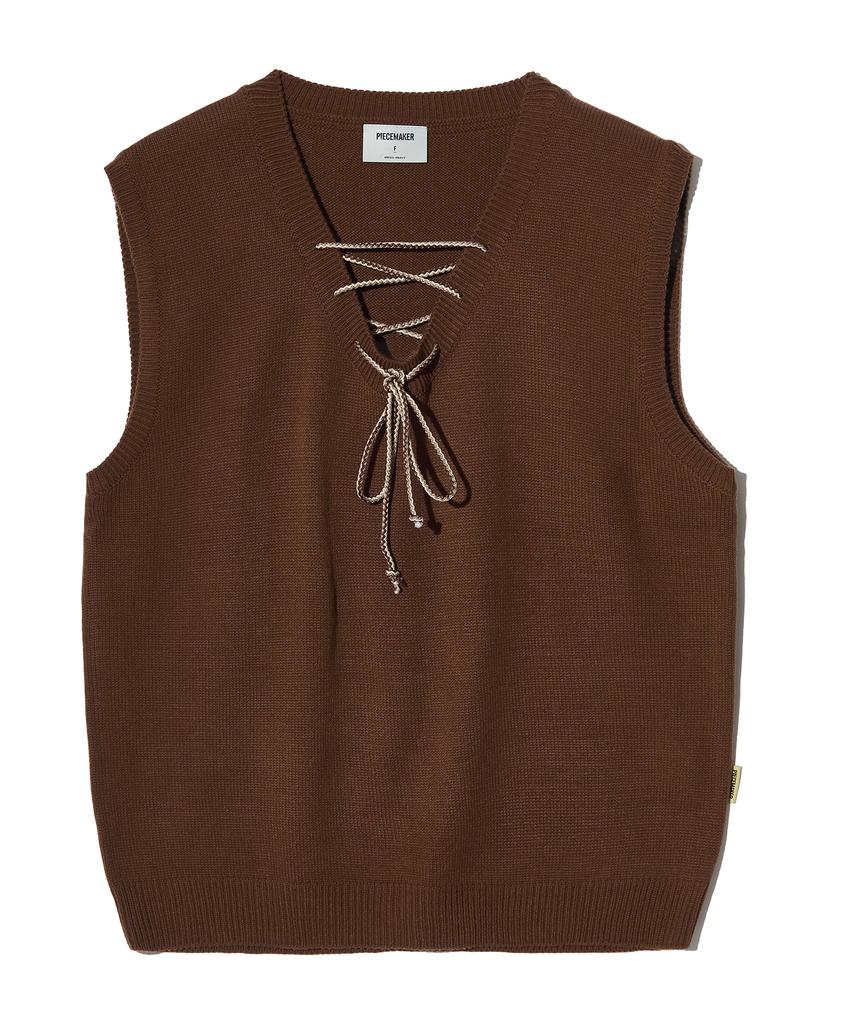 Peace Maker Lace Up Knit Vest (Brown)