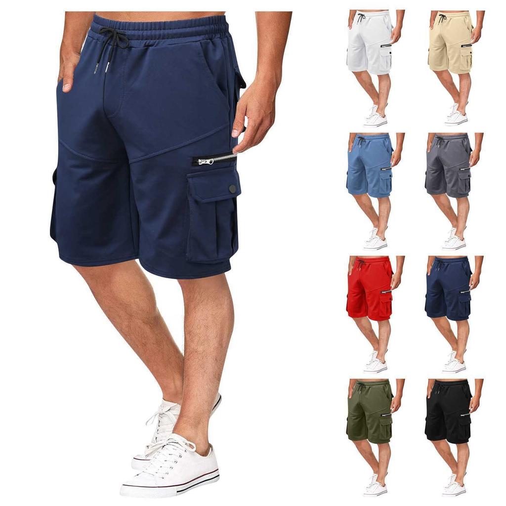 Men's Summer Workwear Shorts Loose Casual Five-Point Pants Multi-Pocket Zipper Men's Jogging Shorts