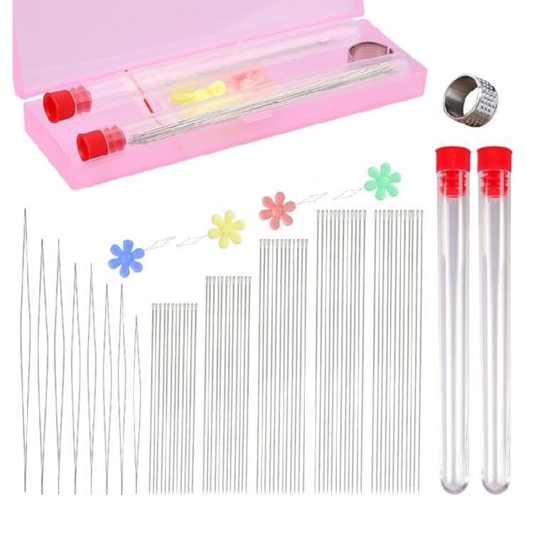 Beading Needle Set for Jewelry Making, with Needle Bottle, Thimble, Threader, Bead Cord, Tape Measure and Storage Case