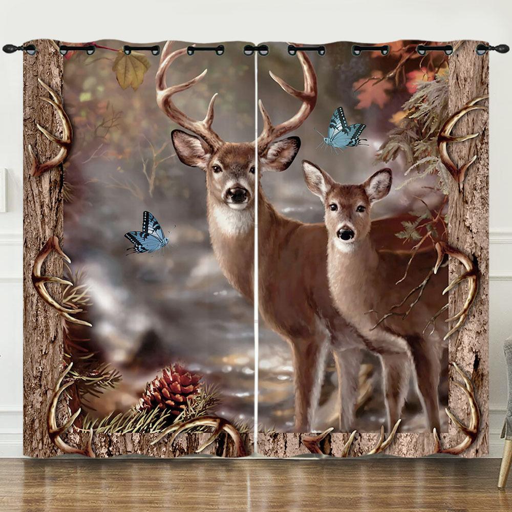 Штора Мультяшний Тварина Олень Пейзаж Любов 3D Цифровий Друк Затемнююча Штора З Люверсами