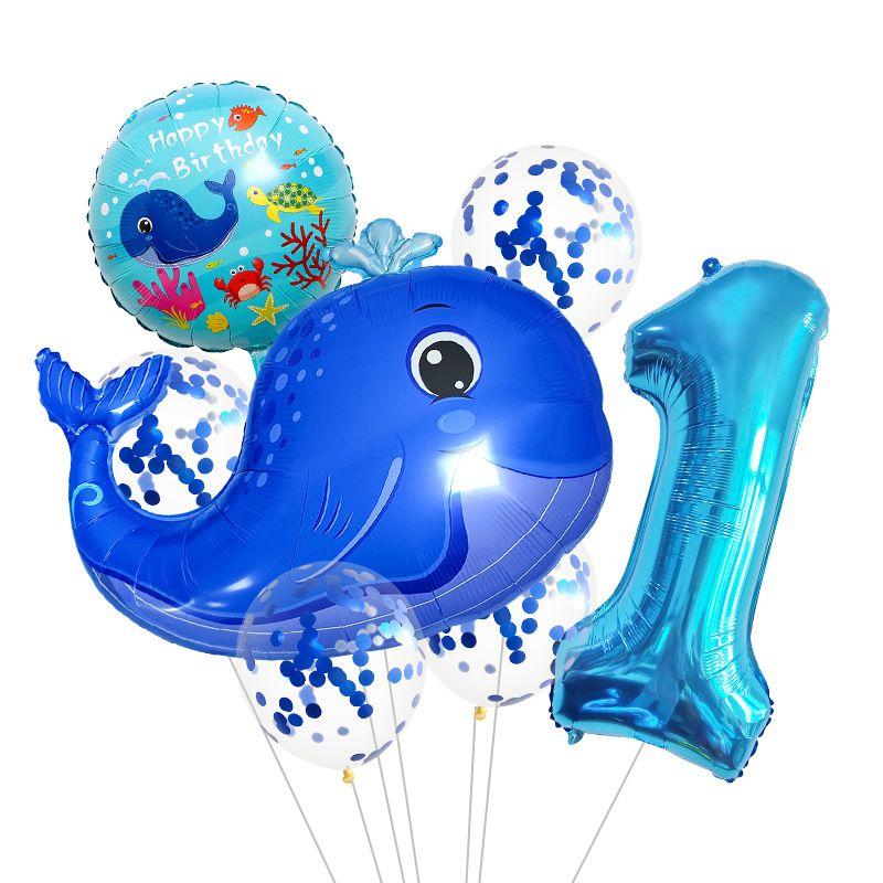Ocean Theme Balloon Set Kids Birthday Number Balloon Decor