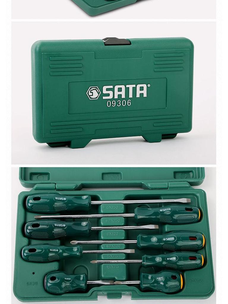 SATA T Series Screwdriver Set: Flat, Phillips, Flower Head - Models 09305, 09306, 09309